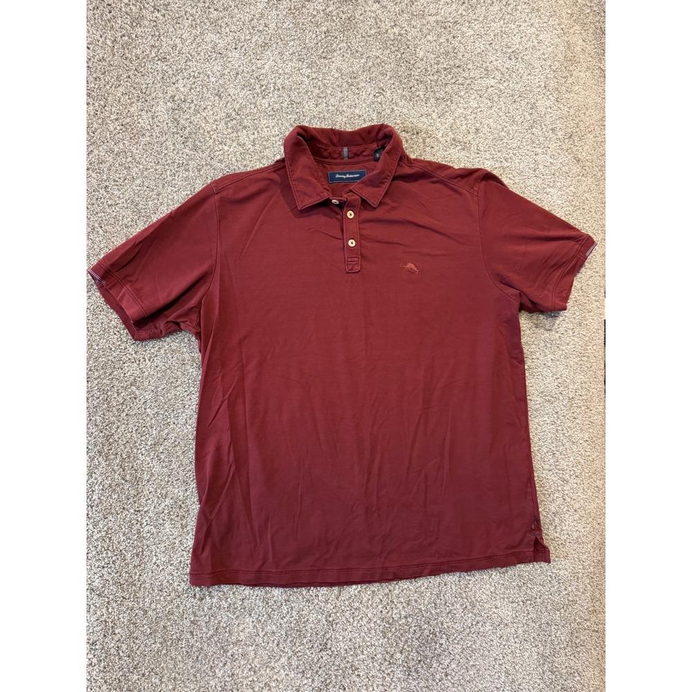 Tommy Bahama Polo Shirt Men XL Burgundy Emfielder Short Sleeve Marl Logo Stretch